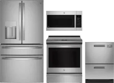4 Piece Package Includes Refrigerator, Range, Microwave And Dishwasher